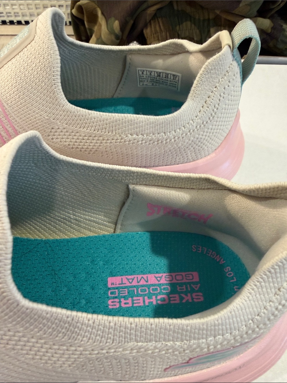 Skechers Slip-On Knit Sneakers in Cream and Pink - Picture 6 of 9